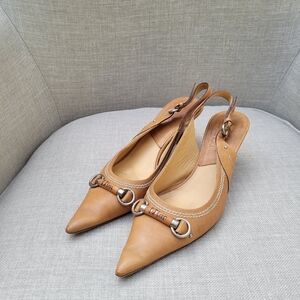 Christian Dior Tan Leather Slingback Pumps Size 38.5